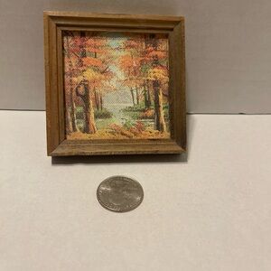 Doll house vintage Framed Autumn Forest Art 3” x 3”